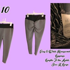 Gray and White Honeycomb Leggings